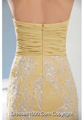 Appliques Mermaid Halter Gold Brush Train Prom Dress