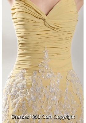 Appliques Mermaid Halter Gold Brush Train Prom Dress