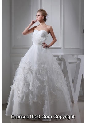 Appliques Ruching Sweetheart Ball Gown Wedding Dress