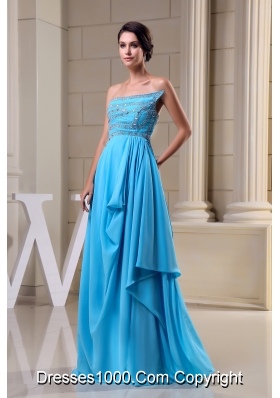 Baby Blue Empire Beading Strapless Chiffon Prom Dress