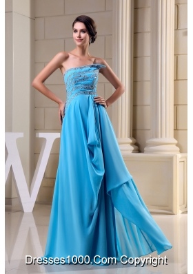 Baby Blue Empire Beading Strapless Chiffon Prom Dress