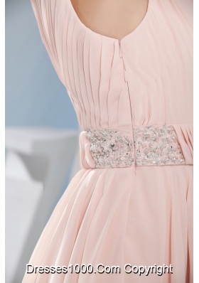 Beading A-Line One Shoulder Short Pink Prom Dress