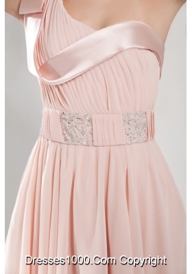 Beading A-Line One Shoulder Short Pink Prom Dress