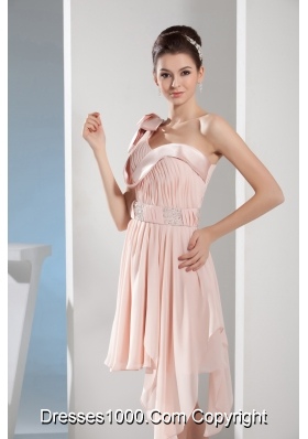 Beading A-Line One Shoulder Short Pink Prom Dress