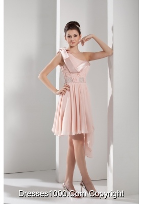 Beading A-Line One Shoulder Short Pink Prom Dress