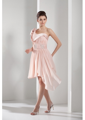 Beading A-Line One Shoulder Short Pink Prom Dress