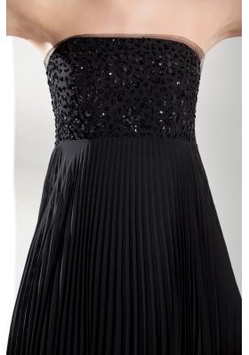 Beading long Black Strapless Empire Prom Dress With Natural Waist