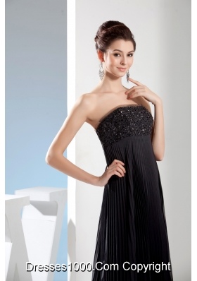 Beading long Black Strapless Empire Prom Dress With Natural Waist