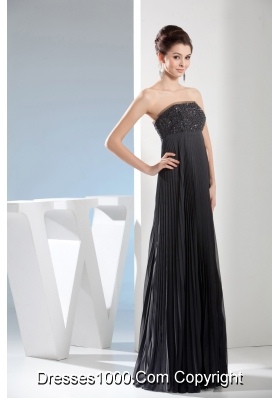 Beading long Black Strapless Empire Prom Dress With Natural Waist