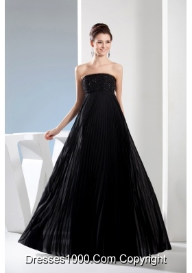 Beading long Black Strapless Empire Prom Dress With Natural Waist