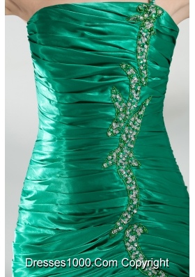 Beading Mermaid Green Court Train One Shoulder Prom Dress