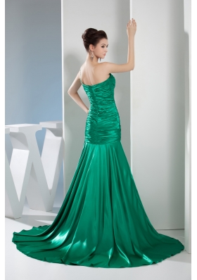 Beading Mermaid Green Court Train One Shoulder Prom Dress