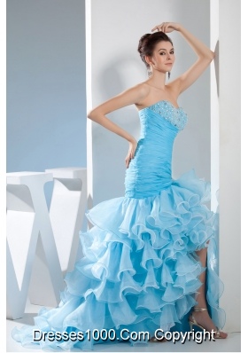 Beading Mermaid Sweetheart High low Aqua Blue Prom Dress