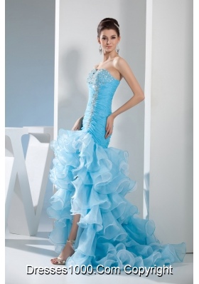 Beading Mermaid Sweetheart High low Aqua Blue Prom Dress