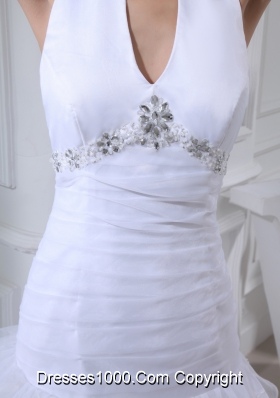 Beading Ruffles A-line Halter Court Train  Wedding Dress