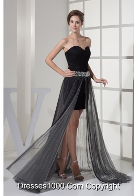 Beading Sweetheart High-low Black Prom Dress