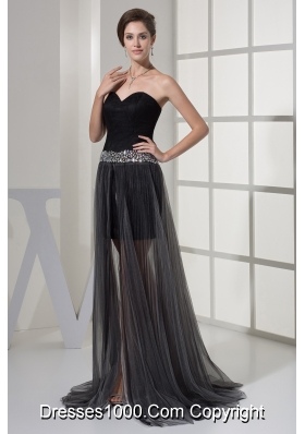 Beading Sweetheart High-low Black Prom Dress