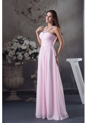 Beautiful Beading V-neck long Pink Column 2013 Prom Dress