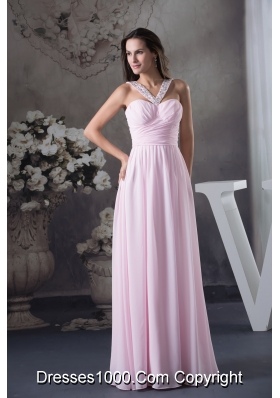 Beautiful Beading V-neck long Pink Column 2013 Prom Dress