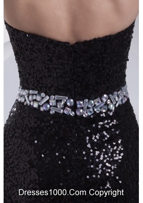 Black Sequin Beading Sweetheart Brush Train Prom Dress