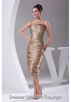 Champagne Knee-length Ruching Beading Prom Dress