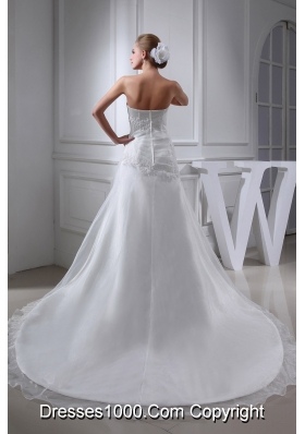 Cheap Appliques Strapless A-line Chapel Train Wedding Dress