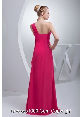 Coral Red One Shoulder Beading Long Prom Dress