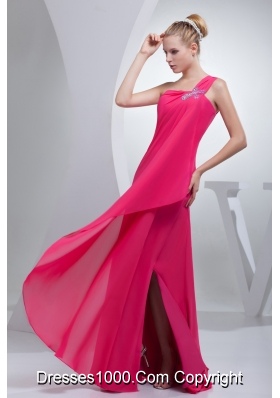 Coral Red One Shoulder Beading Long Prom Dress