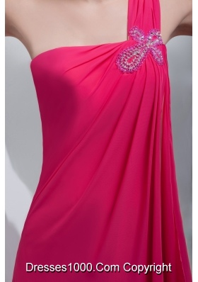 Coral Red One Shoulder Beading Long Prom Dress