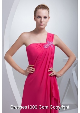 Coral Red One Shoulder Beading Long Prom Dress