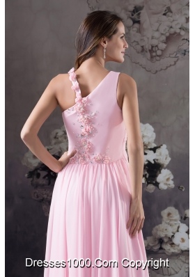 Cute Column Venetian pearl One Shoulder long Prom Dress Pink