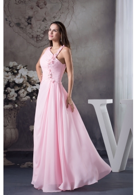 Cute Column Venetian pearl One Shoulder long Prom Dress Pink