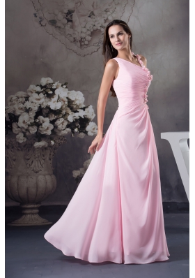 Cute Column Venetian pearl One Shoulder long Prom Dress Pink