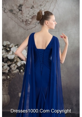 Elegant Beading Royal Blue Empire Watteau Train  Prom Dress