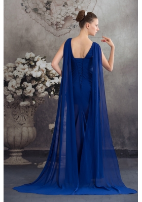 Elegant Beading Royal Blue Empire Watteau Train  Prom Dress