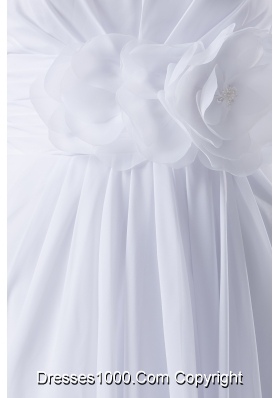 Elegant Empire Strapless Hand Made Flowers long White Prom Dress