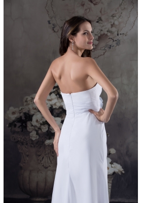 Elegant Empire Strapless Hand Made Flowers long White Prom Dress