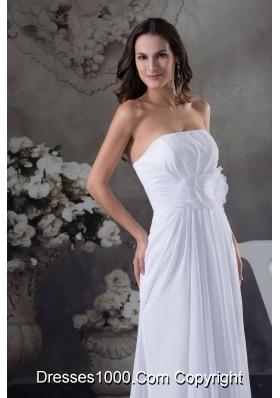 Elegant Empire Strapless Hand Made Flowers long White Prom Dress