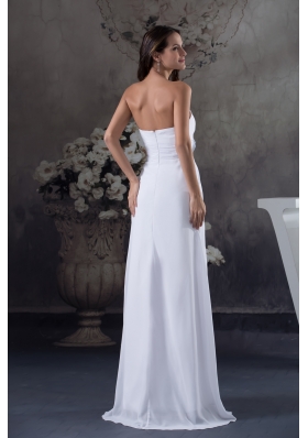 Elegant Empire Strapless Hand Made Flowers long White Prom Dress