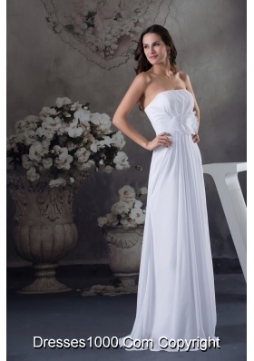 Elegant Empire Strapless Hand Made Flowers long White Prom Dress