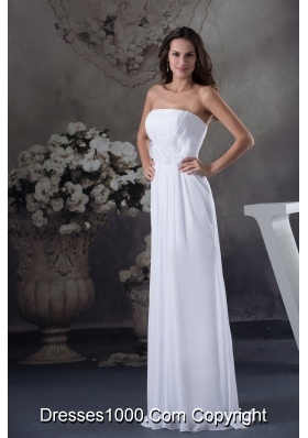 Elegant Empire Strapless Hand Made Flowers long White Prom Dress