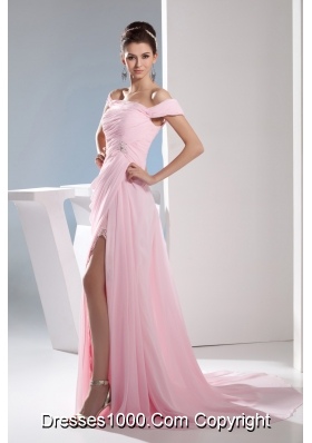 Empire Off the Shoulder Court Train Pink Prom /Celebrity Dress