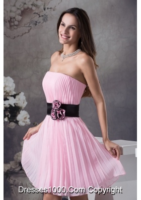 Hand Made Flowers A-Line Strapless Short Pink Prom Dress