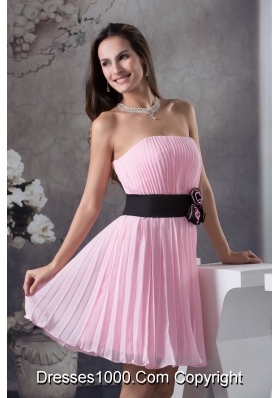 Hand Made Flowers A-Line Strapless Short Pink Prom Dress