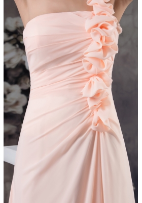 Hand Made Flowers Column One Shoulder long Pink Prom Dress