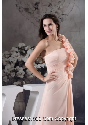 Hand Made Flowers Column One Shoulder long Pink Prom Dress