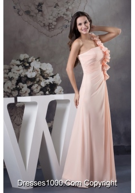 Hand Made Flowers Column One Shoulder long Pink Prom Dress