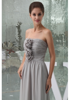 Hand Made Flowers Gray Strapless Empire Long Prom Dress