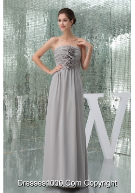 Hand Made Flowers Gray Strapless Empire Long Prom Dress