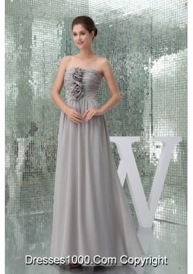 Hand Made Flowers Gray Strapless Empire Long Prom Dress